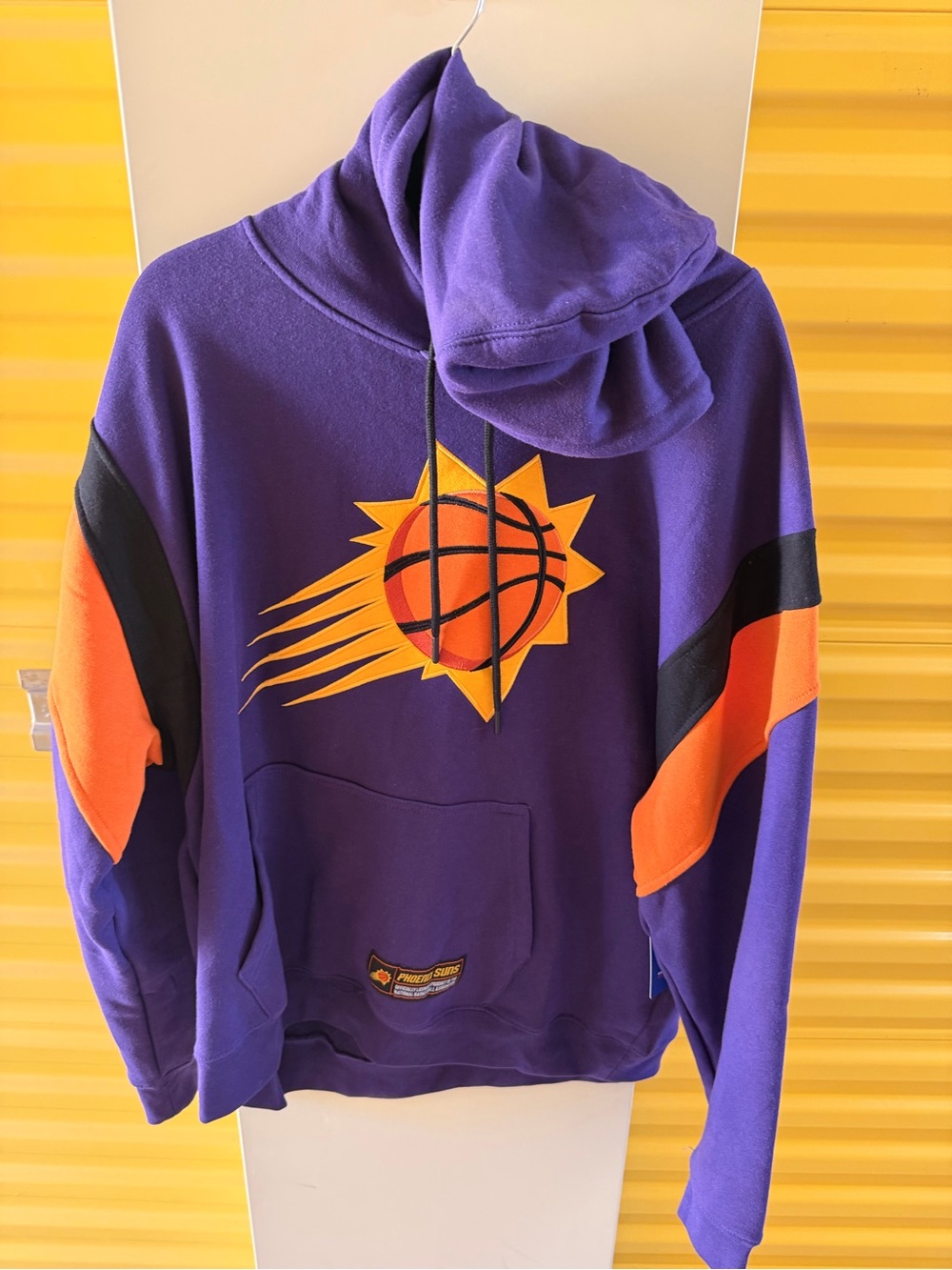 Purple and Orange Men's Pullover Hoodie with Basketball Emblem